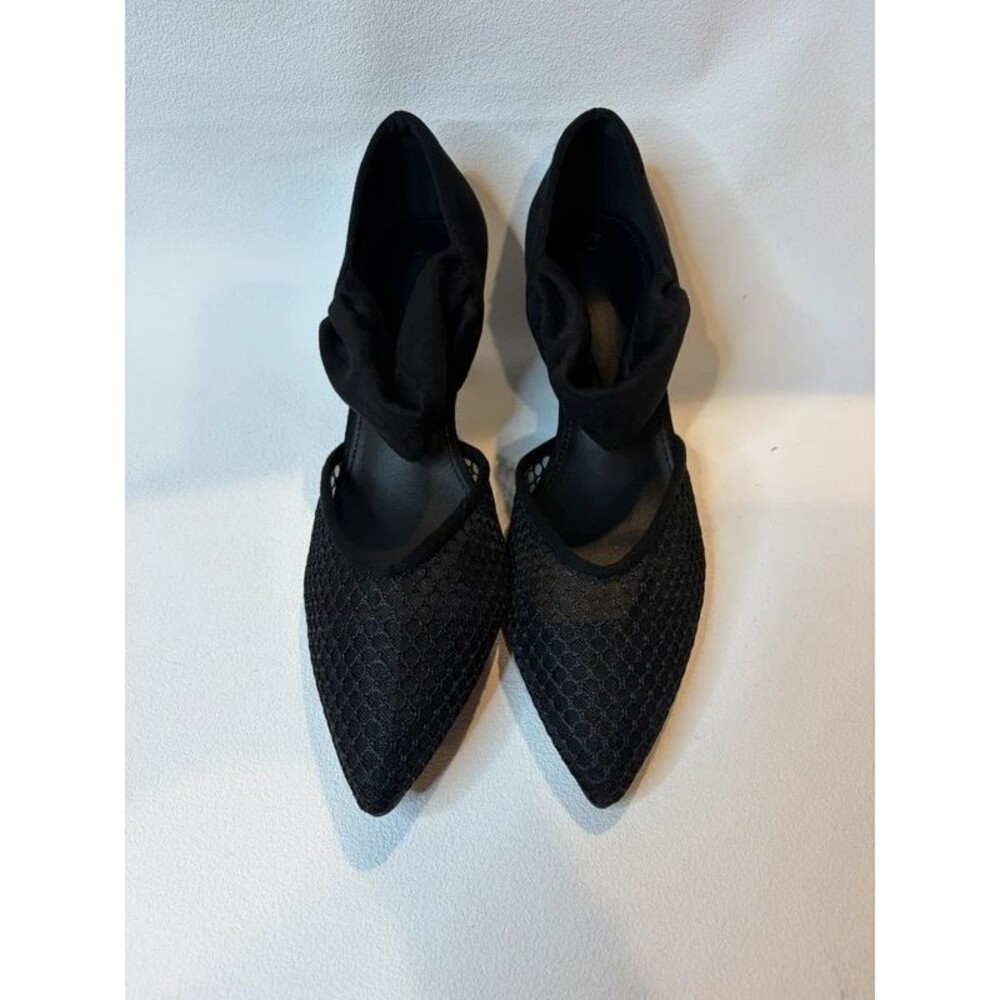 Coutgo Black Mesh Pointed Toe Kitten Heel Pumps Narrow Width Size 10